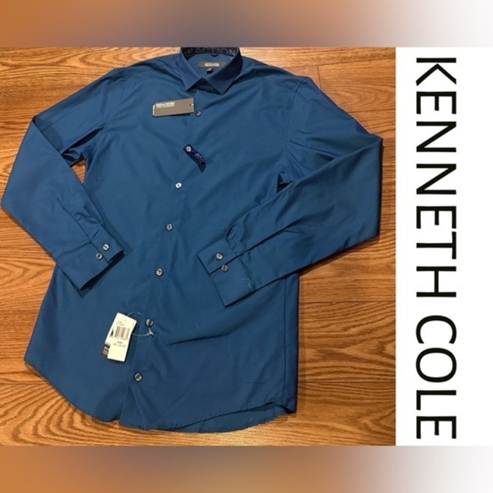 Kenneth Cole Reaction Slim Fit Dress Shirt — Ocean Blue, 14.5 / 32–33